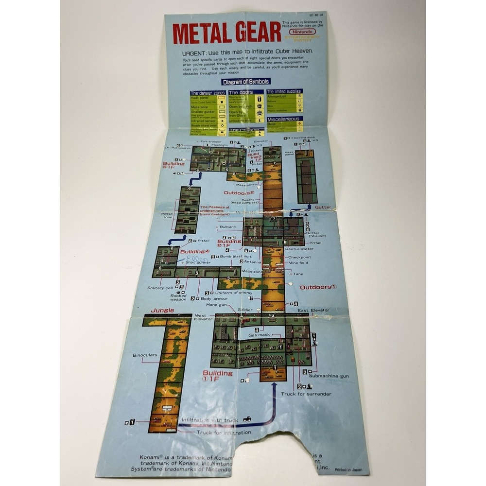 METAL GEAR Outer Heaven POSTER MAP Insert Strategy NINTENDO NES Foldable SNAKE
